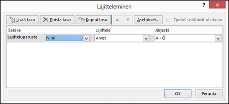 Valitse ensimmäinen lajiteltava sarake