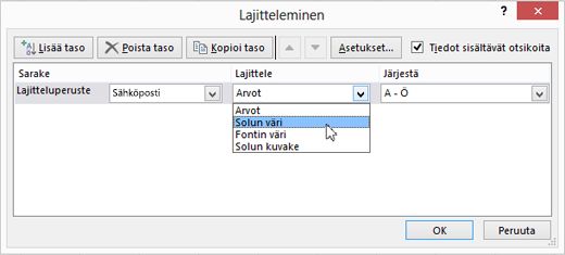 Valitse Lajittele-kohdasta haluamasi vaihtoehto