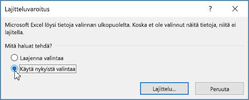Valitse nykyiselle valinnalle Jatka