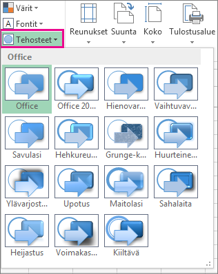 Sivun asettelu -välilehden teeman tehosteet