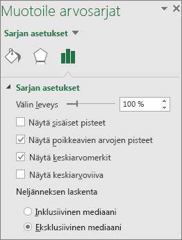 Office 2016 for Windowsin Muotoile arvosarjat -tehtäväruutu, jossa näkyy Laatikko- ja Jana-vaihtoehdot