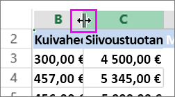 sarakkeen leveyden muuttaminen