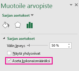 Office 2016 for Windowsin Muotoile arvopiste -tehtäväruutu, jossa on valittuna Set as total (Määritä summaksi) -asetus