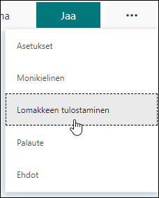 Tulosta lomake -vaihtoehto Microsoft Forms