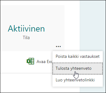 Tulosta yhteenveto -vaihtoehto Microsoft Forms