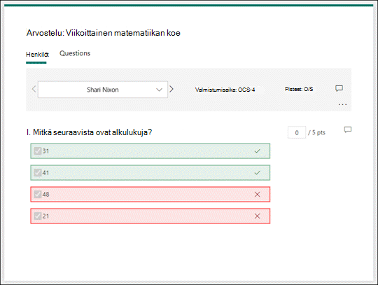 Tarkista kokeiden vastaukset.