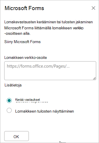 Liitä lomakkeen URL-osoite Lomakkeen verkko-osoite -kenttään.