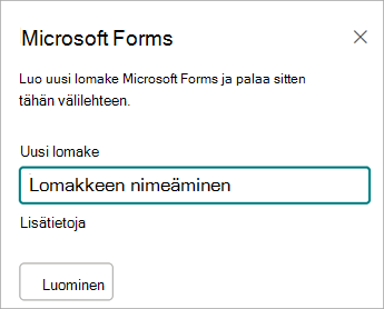 Anna uudelle lomakkeelle nimi