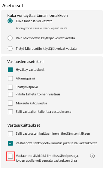 Älykkäiden muistutusten lomakeasetukset
