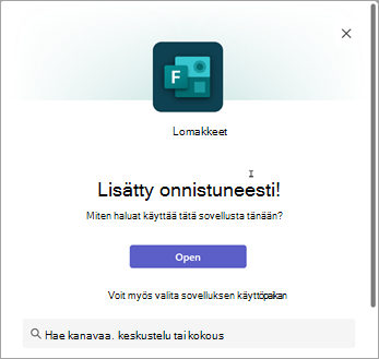 Forms-sovelluksen käyttöpaikan valitseminen