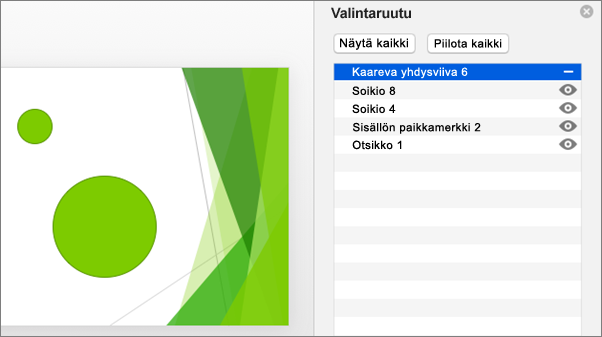 Näyttää Piilota-toiminnon Office 2016 for Macin valintaruudussa