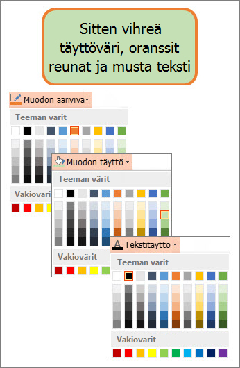 Muoto ja uudet täytön, tekstin ja reunan värit