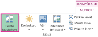 Taustan poisto -painike Kuvatyökalut-kohdan Muotoile-välilehden Säädä-ryhmässä