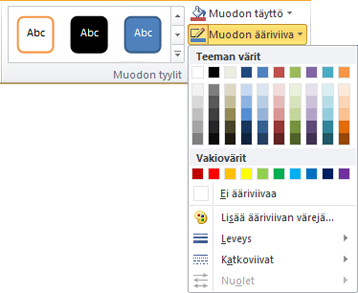 Muodon ääriviiva -valikko