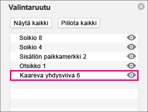 Näyttää yhdistimen valintaruudun luettelon alareunassa
