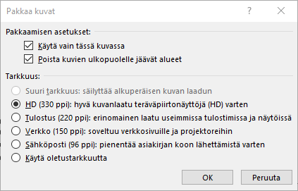 Kuvien pakkaaminen -valintaikkuna