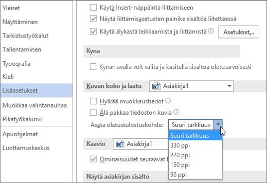 Oletusarvoisen kuvan tarkkuuden määrittäminen