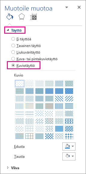 Kuviotäytön valitseminen Muotoile muotoa -ruudussa