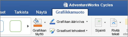 SVG-kuva valittuna, ottaa käyttöön valintanauhan Graafinen muotoilu -välilehden