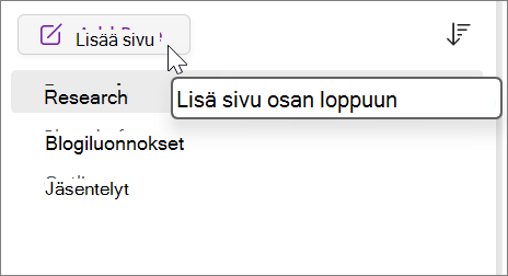 Lisää sivu osan loppuun valitsemalla