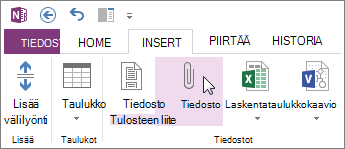 Tiedoston lisääminen muistiinpanoihin liitteenä