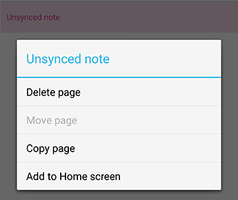OneNote for Android Muistiinpano-valikko