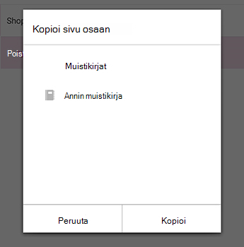 OneNote for Android Kopioi sivu -valikko
