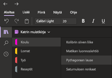 OneNote for Windows 10:n tumma tila
