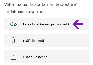 Tiedoston lisäämisasetukset OneNote for Windows 10:ssä