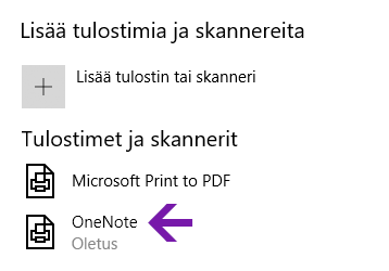 Muistikirjan sijainti -valikko OneNote for Windows 10:ssä