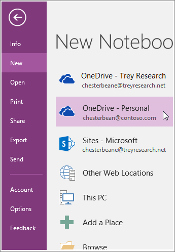 Näyttökuva uuden OneNote-muistikirjan luomisesta.