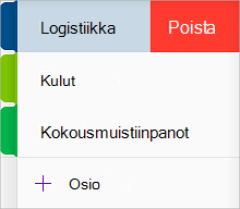 Osan poistaminen OneNote for iOS:ssä
