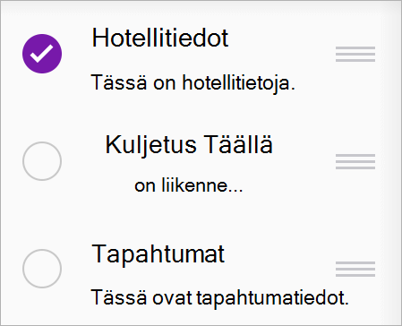 Valitse sivu, jonka haluat siirtää tai kopioida toiseen osaan.