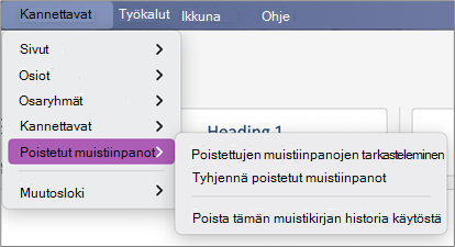 Muistikirjat Poistetut muistiinpanot >> -näkymän poistetut muistiinpanot