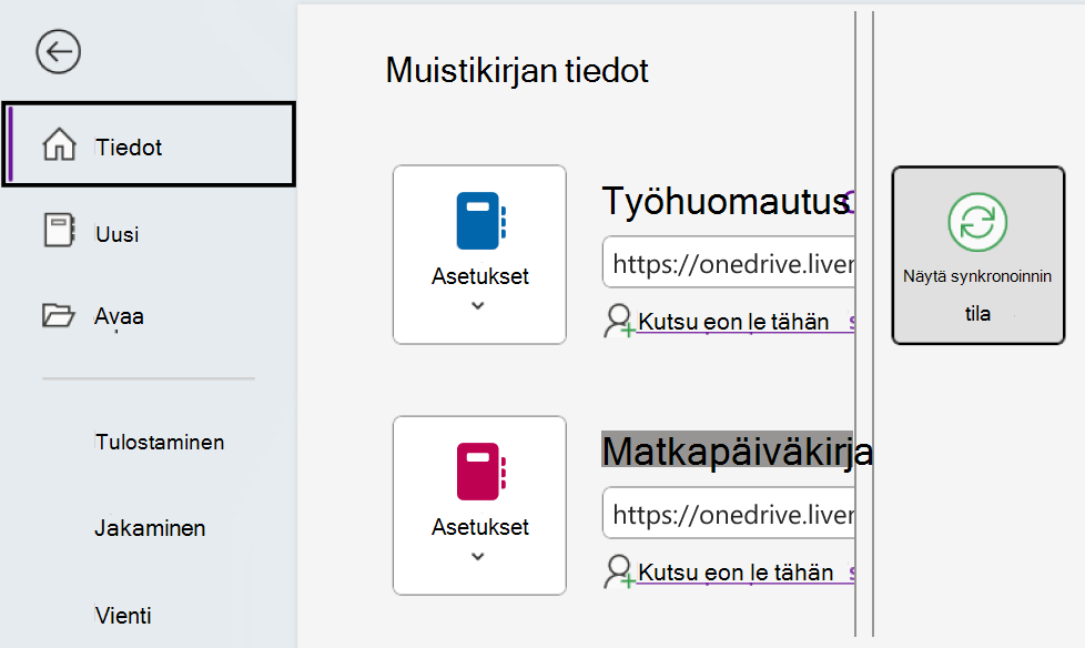 Näytä OneNoten synkronoinnin tila Windowsissa.