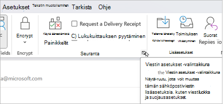 Valitse uudesta sähköpostiviestistä Asetukset > Viestin asetukset