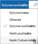 Avattavan valikon avulla voit valita toisen postilaatikon tai alikansion.