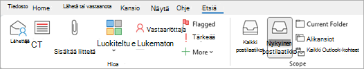 Valitse valintanauhasta Sisältää liitteitä tiedostojen sisältävien kohteiden etsimiseen.
