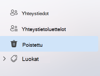 Näyttökuva uuden Outlookin People-sovelluksen vasemmasta siirtymisruudusta