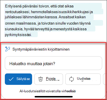 Jotkut Huolellisen harkinnan jälkeen teksti sähköpostiluonnoksesta Copilotin avulla iOS: ssä ja Androidissa