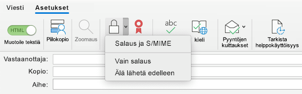 Salaa S/MIME:llä -vaihtoehto