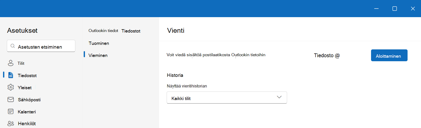 .pst-tiedostojen vieminen uudessa Outlook for Windowsissa