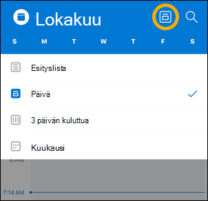 iOS Calendar näkymäpainikkeen asetukset