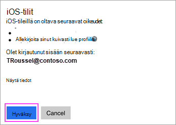 Jos näyttöön tulee kysymys siitä, sallitaanko käyttö, valitse Salli.