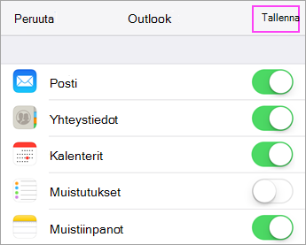 Tilin synkronointiasetukset
