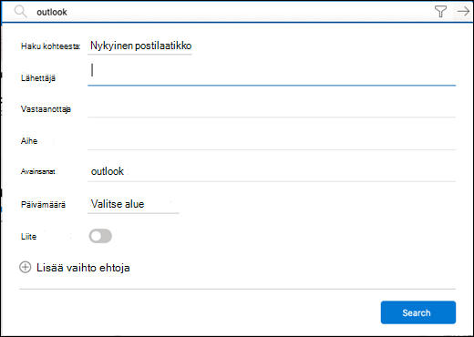 Haun suodatinvalikko.