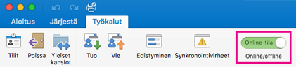 Työkalut-välilehden Offline/Online-liukusäädin