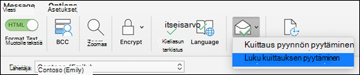 Valitse Asetukset-valintanauhasta Pyydä kuittaukset