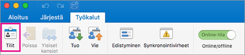 Työkalut-välilehden Tilit-painike