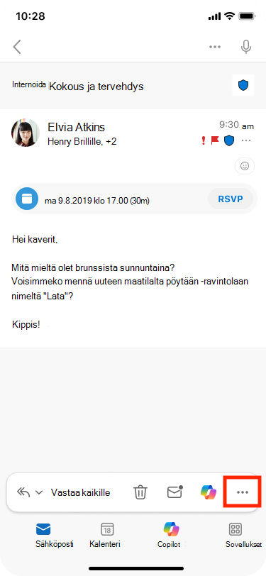 Lisää toimintoja on työkalurivin oikeassa alakulmassa